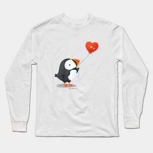 Puffin with a heart balloon Long Sleeve T-Shirt